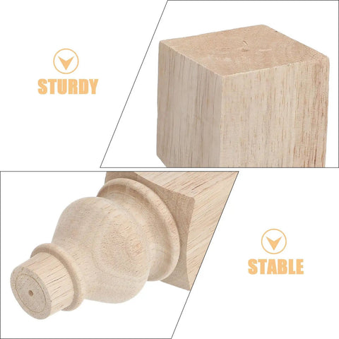 Solid Wood Furniture Legs Set 5.9 Inch Round Unfinished Sofa Feet For Bench And Coffee Table With Carved Surface, French Style Replacement Legs For Stability, Paint Or Stain Ready, DIY Friendly showing square foot surface and decorative details