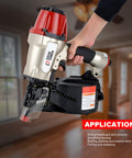 Person holding CN565B Beast 15 Gauge Siding Nail Gun Coil Pneumatic for siding sheathing fencing roof decking