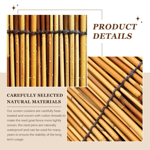 Close-up of weaving details on Privacy Bamboo Fence Roll For Outdoor Spaces Coffee Color 2.6x6.6ft with Cable Zip Ties.
