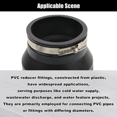 Frtcaty 4" to 3" Black PVC Reducer Coupler with Clamp for RV Sewer Connection