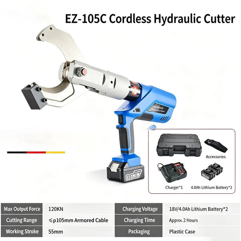 18V Battery Powered Hydraulic Wire Cutter With LED Display, blue cordless tool for cutting armored cables, 120KN force.