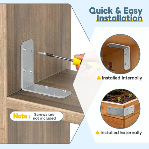 Heavy Duty L Brackets For Wood Framing Rugged Galvanized Cold Rolled Steel Angle Corner Braces Pro Grade Diy Shelf Support Hardware Kit 4 Pack Assembly Set used for quick installation with a screwdriver.