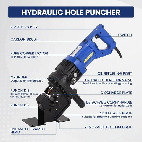 Built Tough Cordless Hydraulic Hole Puncher With Lithium Battery And Extra Dies For Snappy Steel Aluminum Copper Plate Cutting Up To 16 Ton Force Smooth Plug And Play Power Tool Kit With Safety Gloves Included Today