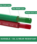 Pro Grade Dual Line Oxygen And Acetylene Hose Set 1/4 Inch by 25 Feet with labeled durable rubber and fiber layers
