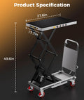 Front view of CAMMOO hydraulic lift table cart, gray, double scissor lift, 330 lb capacity with non-slip pad