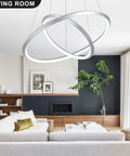 Two Ring Diamond LED Chandelier Pendant Light Dimmable Cool White 6000K Adjustable Modern Fixture for Living Room