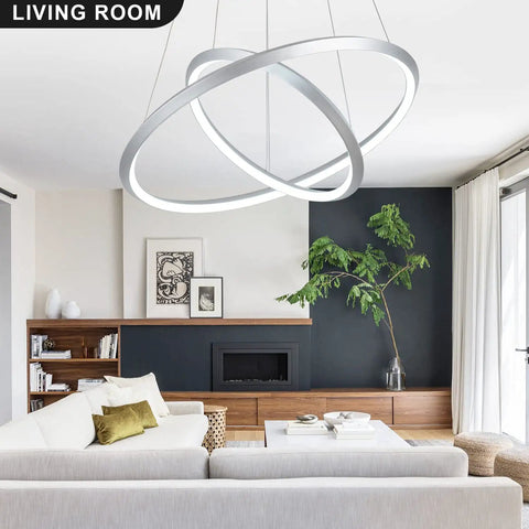 Two Ring Diamond LED Chandelier Pendant Light Dimmable Cool White 6000K Adjustable Modern Fixture for Living Room