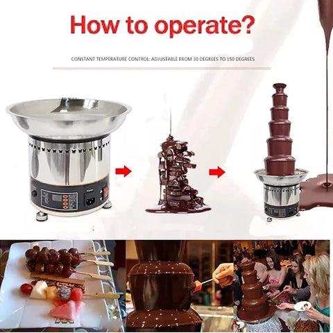 Multi Tier Electric Chocolate Fountain Machine Built From Premium Stainless Steel For House Parties And Hotel Buffets operation guide with chocolate flow