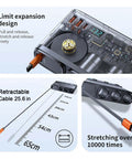 Heavy Duty Cigarette Lighter Splitter With 45W Retractable Type C Car Charger Cable showing retractable cable and multi-port hub.