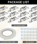 12 Pack Heavy Duty Double Ball Tension Roller Cabinet Catch Latch For Cabinets And Furniture Doors 60mm Solid Brass Closet Door Hardware With Screws And Tape Silver Finish; shown with components and accessories