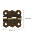 Antique Bronze Hinge Set For Wooden Boxes And Cabinets, 30x27mm Iron Hardware With Flush Mount, front view with dimensions shown