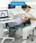 Dental clinic trolley cart with laptop tray and oral scanner holder, silver aluminum frame