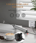 Rechargeable Milk Frother With USB, Portable Handheld Whisk For Latte, Cappuccino, Hot Chocolate And More - silver, plugged in, on countertop