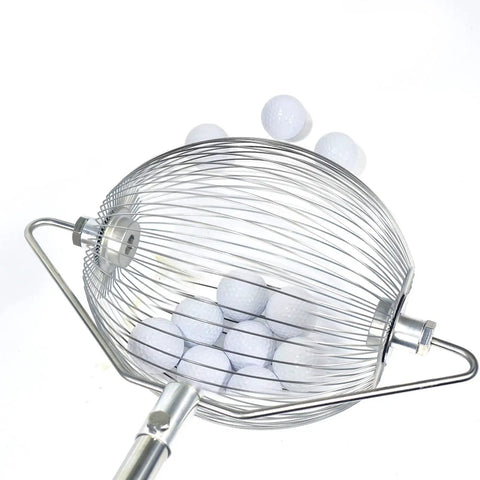 Extendable Forty Eight Point Five Inch Golf Ball Collector And Table Tennis Ball Retriever with balls inside, stainless steel design