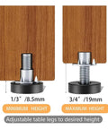 32 Piece Leveling Feet Set For Furniture With One Quarter Inch Thread T Nuts Adjustable Screws Rotatable Design Wide Bearing Base To Prevent Scratches And Slippage On Wood Tables Chairs And Cabinets. Adjustable table leg, 1/4 inch thread, 8.5mm to 19mm height