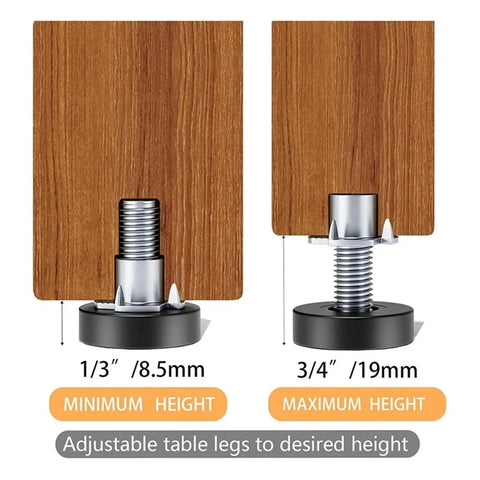 32 Piece Leveling Feet Set For Furniture With One Quarter Inch Thread T Nuts Adjustable Screws Rotatable Design Wide Bearing Base To Prevent Scratches And Slippage On Wood Tables Chairs And Cabinets. Adjustable table leg, 1/4 inch thread, 8.5mm to 19mm height