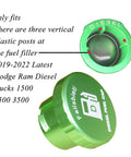 Green Ram Diesel Fuel Cap Magnetic Aluminum For 2019 Through 2025 Dodge Ram 1500 2500 3500 Diesel Trucks Fuel Filler Cover Replacement