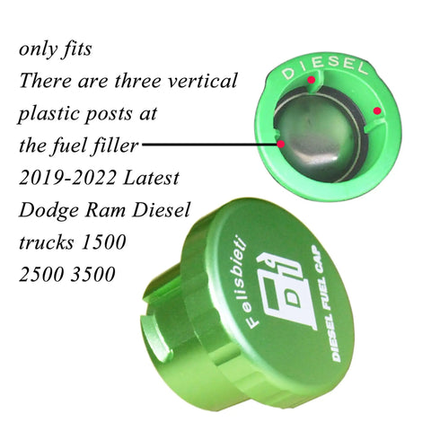 Green Ram Diesel Fuel Cap Magnetic Aluminum For 2019 Through 2025 Dodge Ram 1500 2500 3500 Diesel Trucks Fuel Filler Cover Replacement