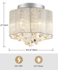 Crystal Flush Mount Ceiling Light With White Fabric Shade, 12 Inch Modern Drum Fixture, Three Light E12 Low Profile