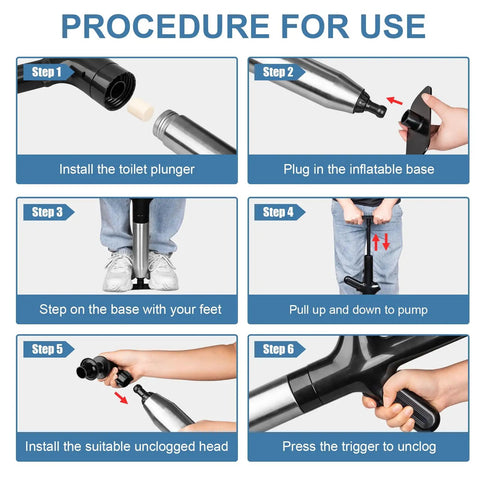 Procedure for use of the Auto Air Pressure Plunger for clearing stubborn clogs in sinks and toilets.