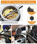 Pro Grade 0-1 Inch And 0.001 Inch Dial Indicator Kit With Magnetic Base And Case, precision gauge display with diagrams
