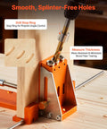 Pocket Hole Jig Kit Adjustable From Half Inch To One And A Half Inch with Drill Stop Ring and clamp in use on wood.