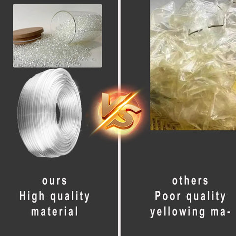 AOPANDA clear PU pneumatic tubing 9/16 inch air hose; left shows a coiled tube, right shows yellowed lower-quality tubing.