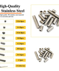 All In One Hex Socket Screws Set 50 Pcs Eight Size Assortment 1/4-20 Thread Cup Point Grub Screws 304 Stainless Steel With 1/4 Inch Allen Keys