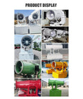 Heavy Duty Mobile Fog Cannon Sprayer With High Power Water Mist Generator For Demolition Sites Quarry Loading Zones Road Construction And Outdoor Industrial Dust Control Cooling Applications Durable Portable Design Built To Handle Tough Jobs On Site Like in various colors and sizes.
