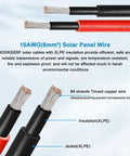10 AWG 10 Ft Solar Panel Extension Cable With Waterproof Male And Female Connectors, Flame Retardant Sleeving, PV Wire