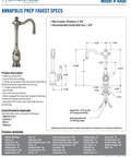 Kick Your Kitchen Up A Notch With This Solid Annapolis Prep Faucet Three Piece Set Sporting A Slick Matte Antique Brass Finish For Heavy Duty Use And Hassle Free Install specifications sheet showing measurements and features.