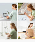 Woman using Rechargeable Desk Fan With 4500mAh Battery And 180 Degree Foldable Design Portable Personal Fan indoors and outdoors