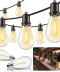 96ft Waterproof Outdoor String Lights With 32 Warm White LEDs, Dimmable, Shatterproof, S14 Bulbs on Black Wire