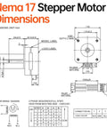 Diagram of 3 Pack Nema 17 Stepper Motors Set 2 Phase 1.8 Degree High Torque Bipolar with dimensions and wiring information.