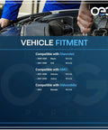Mechanic working on a vehicle engine, compatible with Chevrolet, GMC, and Oldsmobile V6 4.3L; fitment chart for models 2000-2004.
