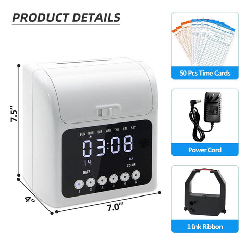 Foolproof Plug And Play Time Clock With Secure Passcode Lock For Small Business Featuring Auto Align Punch Machine, 7.5x7x4 inches.