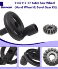 Replacement Table Saw Hand Wheel And Bevel Gear Kit For DeWalt Saws Like DW745 DW7450 DW745AR shown in black material