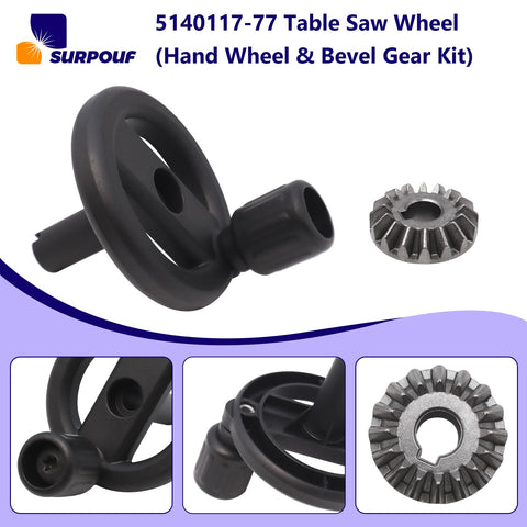 Replacement Table Saw Hand Wheel And Bevel Gear Kit For DeWalt Saws Like DW745 DW7450 DW745AR shown in black material