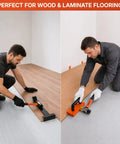 All-In-One 45-Piece Laminate Flooring Tools Kit With Pro Grade Pull Bar being used on wood flooring installation
