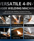 Promotional image showcasing a Multifunction Laser Welder With Built In Wire Feeder 1200W Portable Air Cooled Fiber Welder 4-in-1 functions.