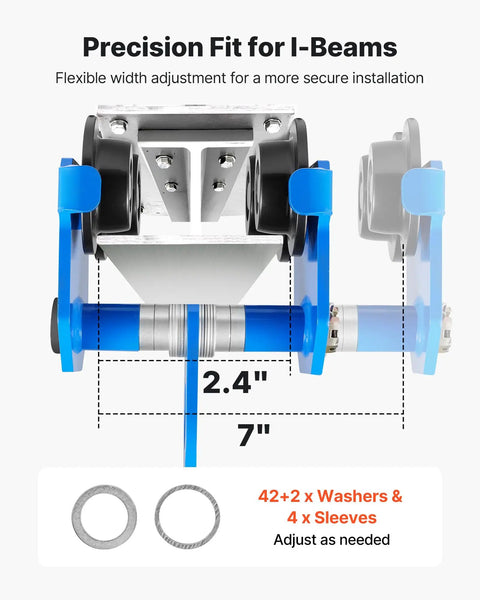 One Ton Manual Trolley With Dual Wheel Push Beam For I Beam And H Beam Adjustable Width Two Point Four To Seven Inches