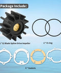 Water Pump Impeller 2-1/4 Inch For Volvo Penta Johnson And Sierra Marine Engines, shown with gaskets and O-rings