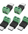 USB Type C Solderless Connector Screw Terminal Adapter USB C Male To 2 Pin Terminal Block 5V Power Output Great For Extension, Charging, DIY Repairs, 5 Pack displayed in cluster view.