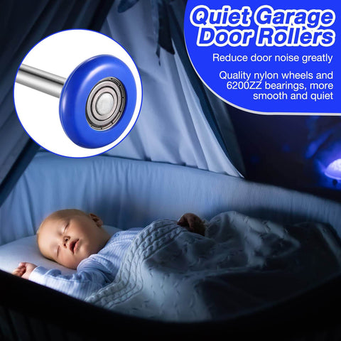 24 Pack Nylon Garage Door Rollers 1.8 Inch Replacement Wheels For 2 Inch Track Blue With 4.7 Inch Stem Ultra Quiet Bearings