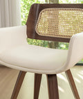 Set Of 2 Swivel Dining Chairs With Curved Arms, Ergonomic Cane Back, Bentwood Frame, Ideal For Kitchen, Dining Room, Walnut Beige