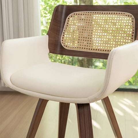 Set Of 2 Swivel Dining Chairs With Curved Arms, Ergonomic Cane Back, Bentwood Frame, Ideal For Kitchen, Dining Room, Walnut Beige