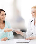 Clear PVC replacement tubing kit with flexible rounded end; 12 FR, medical clinic scene with clinician and patient.