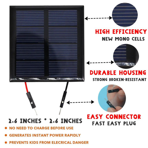 2.6x2.6 inch solar panel from DIY RC Car Kit Build Your Own Solar Powered Remote Control Car STEM Toys For Kids Ages 8 To 12 Indoor And Outdoor Science Experiments And Learning Gifts with connectors
