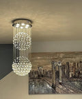 6 Light Crystal Chandelier For Dining Room And Living Room, Crystal Ball Rain Drop Flush Mount, modern elegance over painting