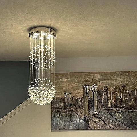 6 Light Crystal Chandelier For Dining Room And Living Room, Crystal Ball Rain Drop Flush Mount, modern elegance over painting